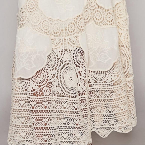 ONE LEFT POL Cream Crochet Knit Metallic Beaded Elastic Waist Maxi Skirt - Picture 3 of 6